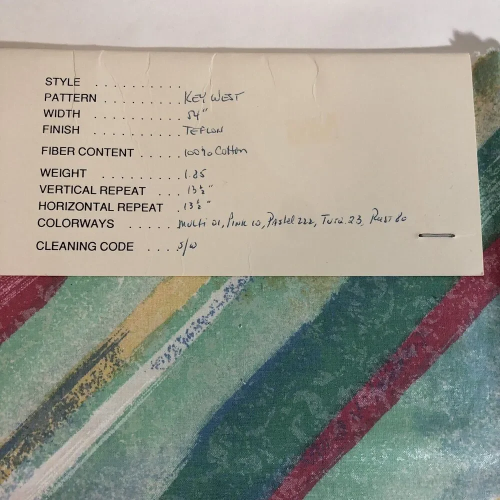 Vintage TexUnion Fabric Samples, Striped Key West Pattern Cotton with Teflon 26